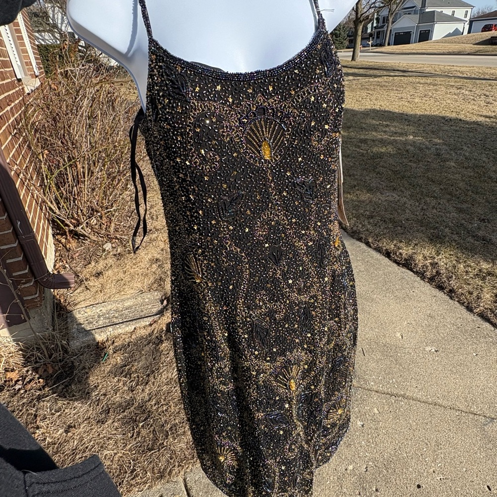 Adrianna Papell Black Sequined Asymmetrical Dress